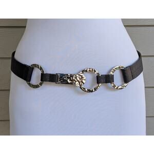 Chico's Womens Black Vegan Leather Silver Buckle Adjustable Belt Size S/M S to M